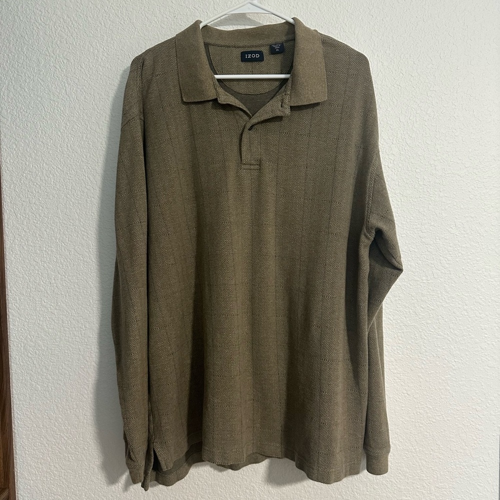 IZOD Men's Long Sleeve Polo‎ Shirt XL 100% Cotton Pattern Business Olive